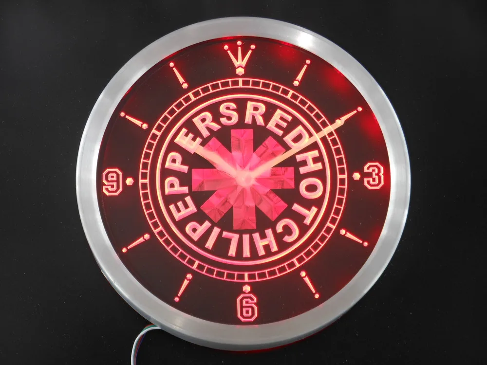 Nc0149 Красный горячий Чили перцы рок группа неоновые световые знаки светодиодный настенные часы