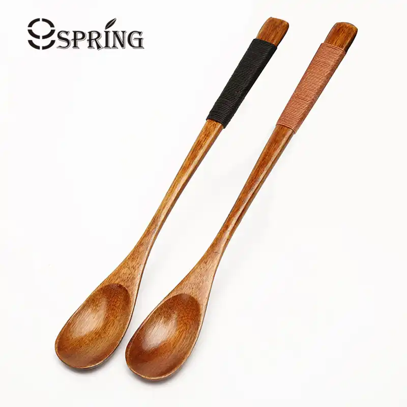 3Pcs Small Wooden Spoons Set Wood Long Handle Spoon for Eating Mixing Stirring