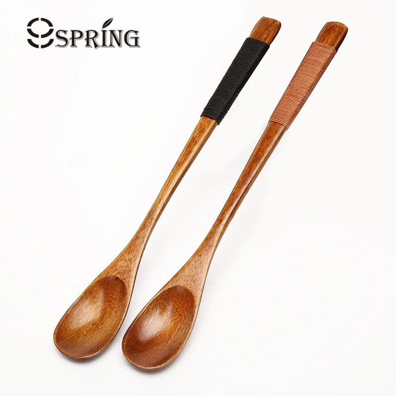 6Pcs/Set Long Handled Wooden Spoons Honey Coffee Tea Spoon Set Wood