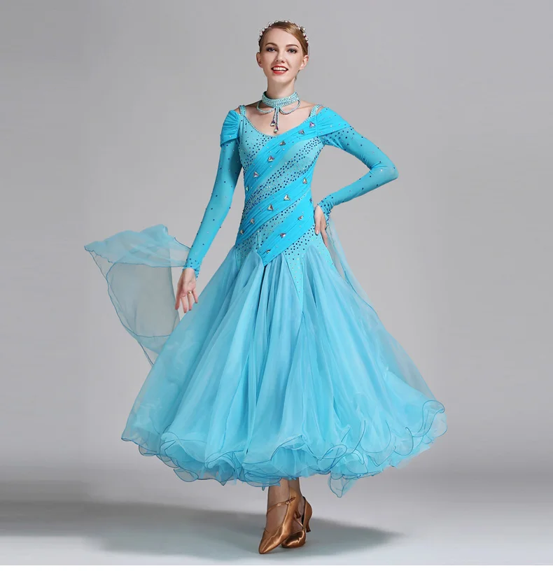 Modern Dance Costume Women Lady Adult Dancewear Waltzing Tango Beaded Ballroom Costume Evening
