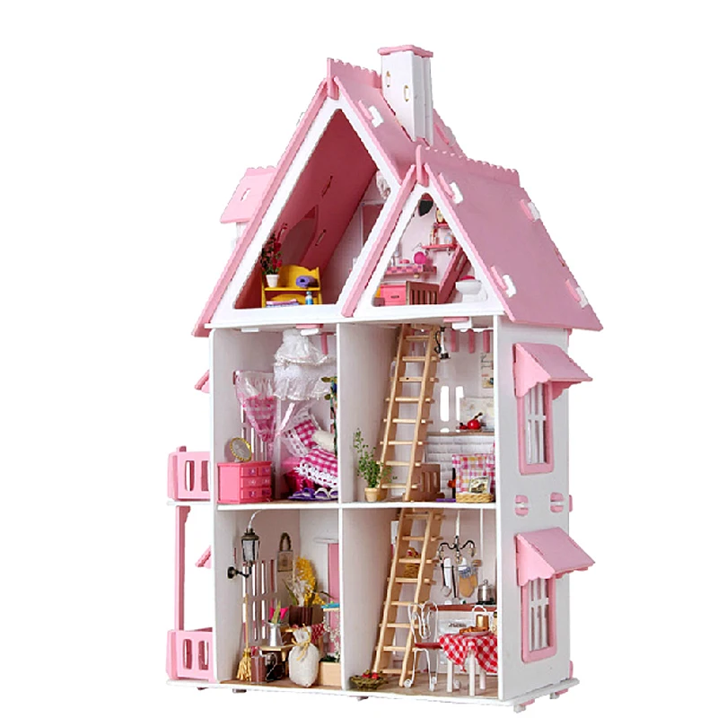 Furniture DIY Doll House Wodden Miniatura Doll Houses Furniture Kit DIY Puzzle Assemble Dollhouse Toys For Children Girls Gift