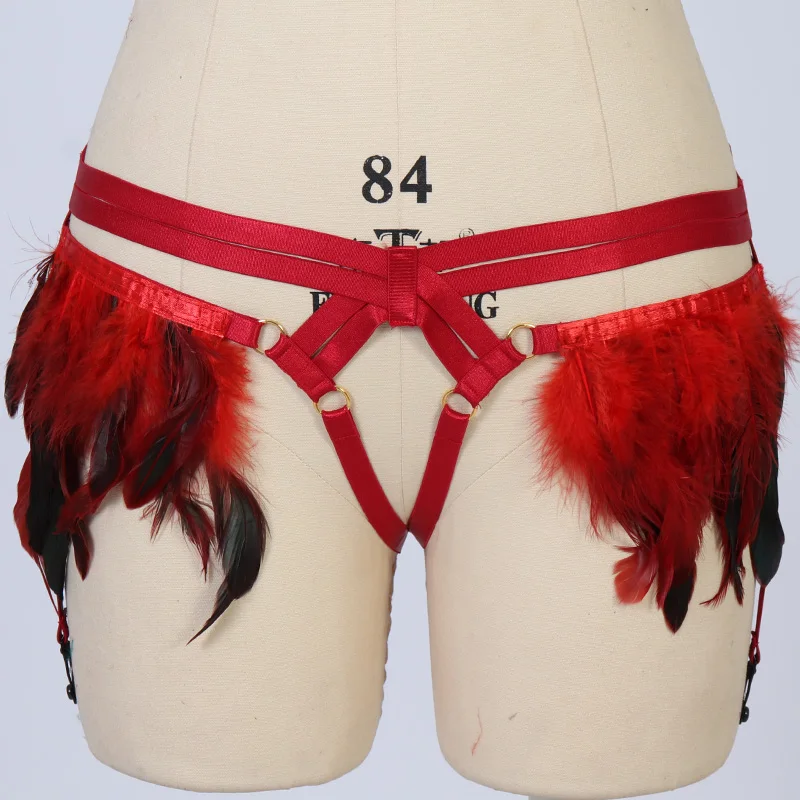 

Woman Rave Stockings Garter Belt Gothic Punk Body Bondage Harness Red Bridal Wedding Garter Sexy Lingerie T-back Panties Briefs