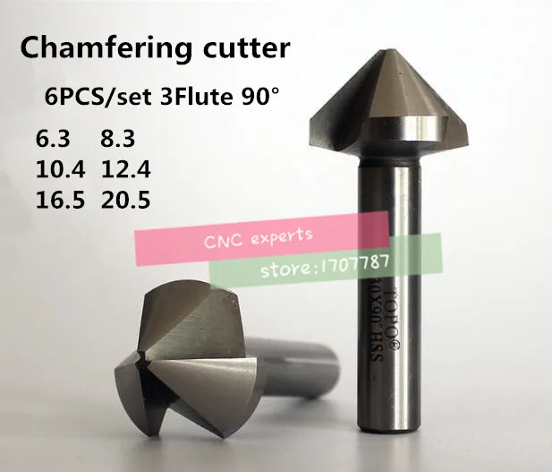 6pcs 3 flute 90 degree HSS Chamfer Cutter Chamfering Drilling Mill