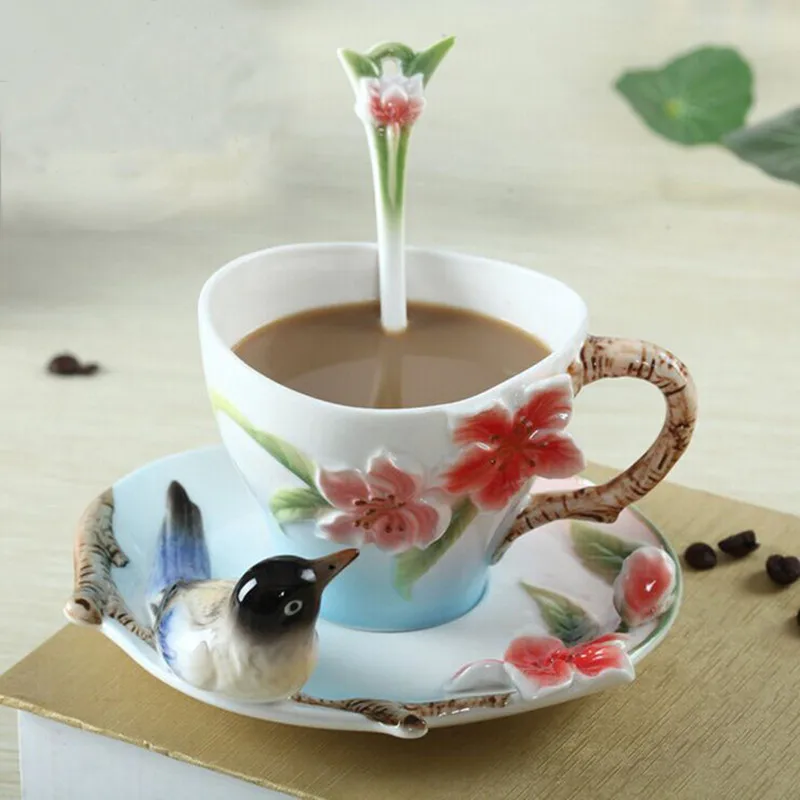 Кофейные чашки сороки цветной эмалированный фарфор кофейная чашка креативный свадебный подарочный набор для свадьбы подарок на день рождения