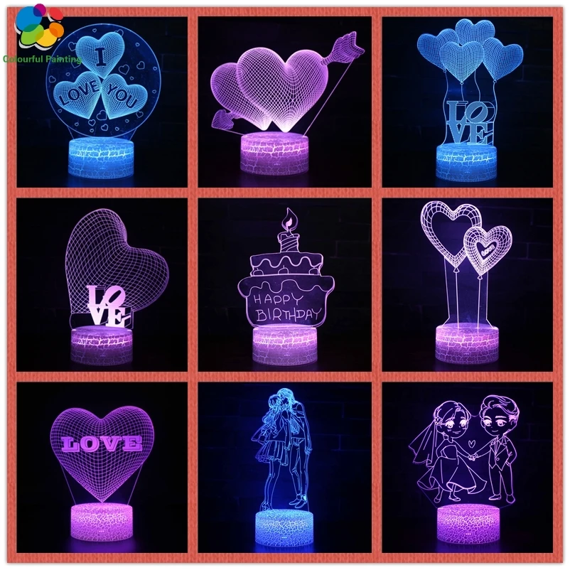 

Remote Control Love Heart Gift 3D Light LED Crack Base Illusion Night Light 7 Colors 3AA Battery Powered USB Lamp Hot sale 1