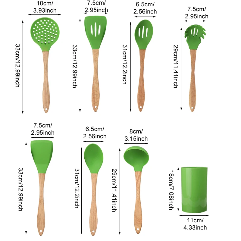 8 шт. силиконовая кухонная утварь набор деревянная ручка ложка шпатель антипригарные приборы для выпечки посуда принадлежности