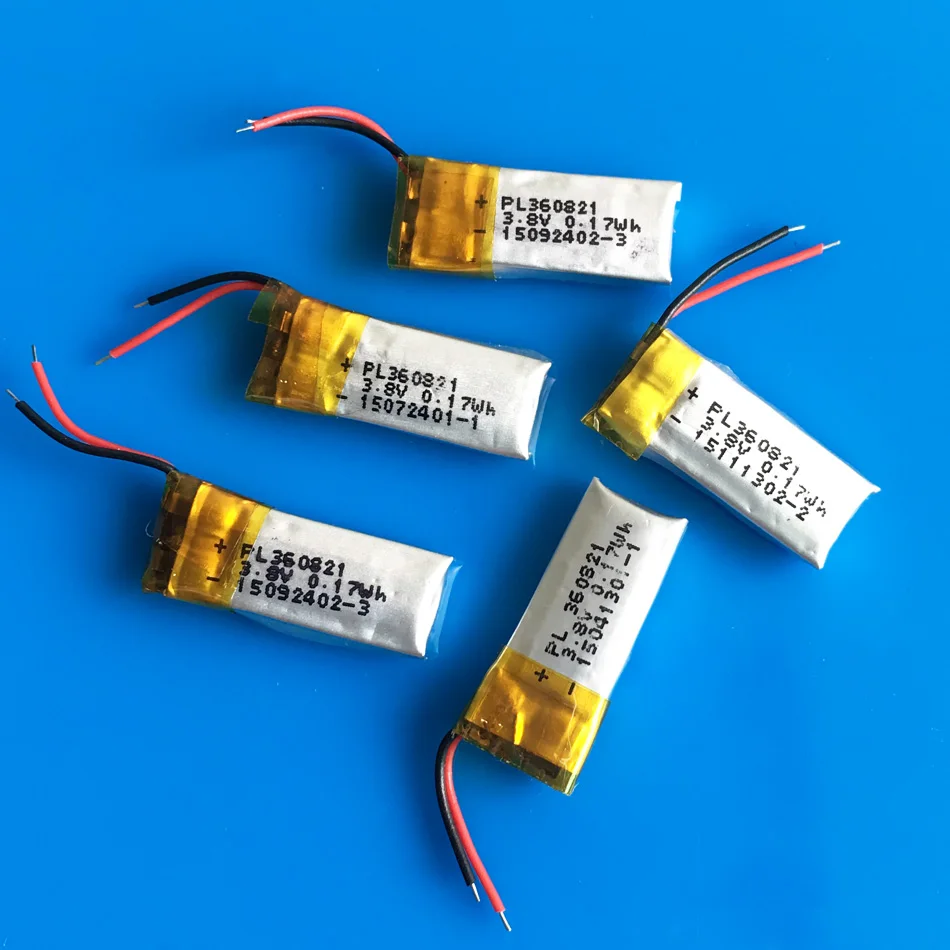 

5 pcs 3.7V 50mAh Lipo lithium polymer rechargeable battery 360821 li ion for MP3 GPS bluetooth headset video pen toy 3.6x8x21mm