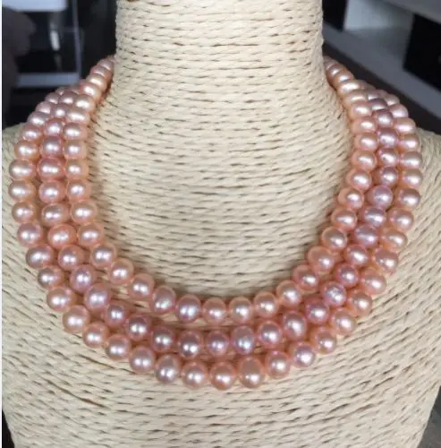 

Free Shipping >>>>> triple strands south sea 7-8mm south sea gold pink pearl necklace 17"18"19"14k