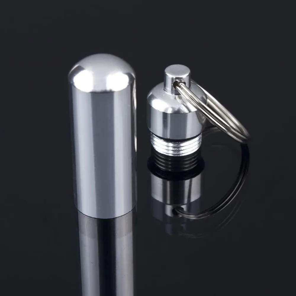 Mini Portable Waterproof Aluminum Silver Pill Box Pill Case Bottle Cache Drug Holder Container With Key-Chain Key Holder