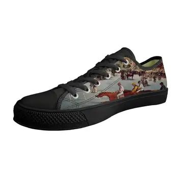 

Personalized Men Casual Fashion Shoes Horse and Nature Painting Art Print Shoes Low top Black Canvas Vulcanized Customizab Shoes