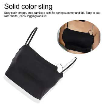 

2019 new Sexy Fashion Womens Shoulder Metal Ring Sling Vest cropped feminina Black Streetwear Sleeveless three sizes