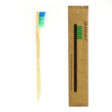 1 шт., стильная синяя и зеленая бамбуковая зубная щетка, дерево, новинка, Бамбуковая Мягкая щетина, нейлоновое волокно, деревянная ручка