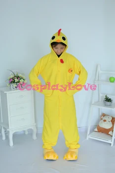 

Yellow Chicken Pajamas Animal Cosplay Costume Coral Women Men Kid Adult Pajamas Onesies Cartoon Sleepwear Sleepsuit