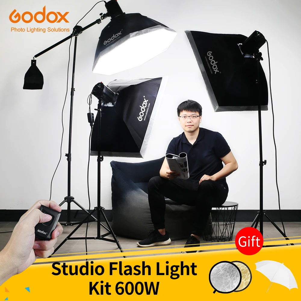 Godox 600Ws стробоскоп студия комплект Flash светильник 3 шт. 200Ws фотографический ing Strobes