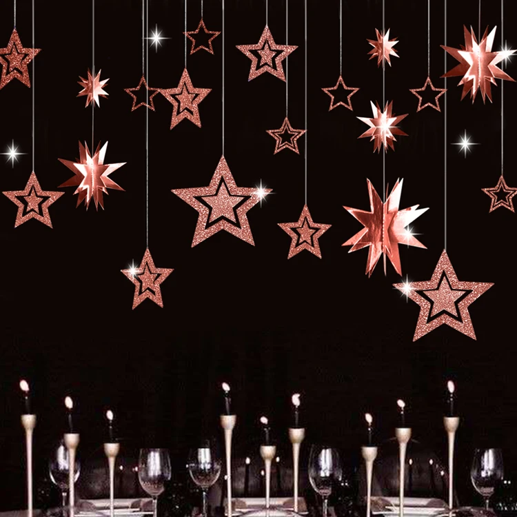 20 шт. золото серебро звезда висячие украшения Блеск 3D Звезда баннер с гирляндами на день рождения свадьба праздник в честь рождения ребенка, Рождество Детская комната
