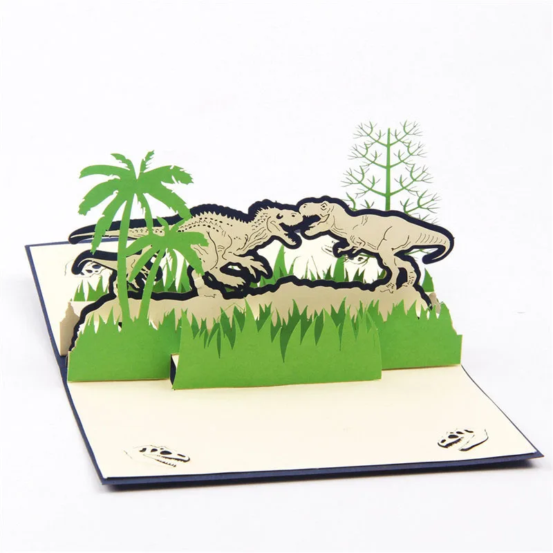 3D ручной работы, лазерная резка мультфильм Юрского Периода Динозавров Бумага приглашение Поздравительные открытки открытка Для детей подарок на день рождения