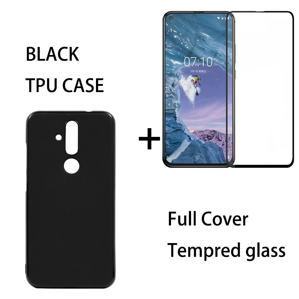 

Clear TPU Back Cover Case For Nokia X71 Black Case 0.3MM 9H Full Cover Tempered Black Glass Screen Protector For Nokia 8.1 Plus