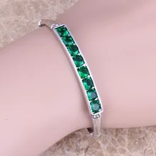 Благородный зеленый кубический цирконий 925 пробы Серебряный браслет-цепочка 7,3 дюймов S0686