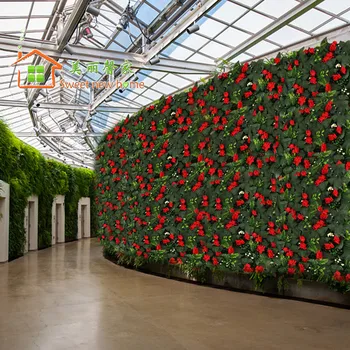 

Artificial silk flower wall small red rose and green leaves wedding background road lead market decoration