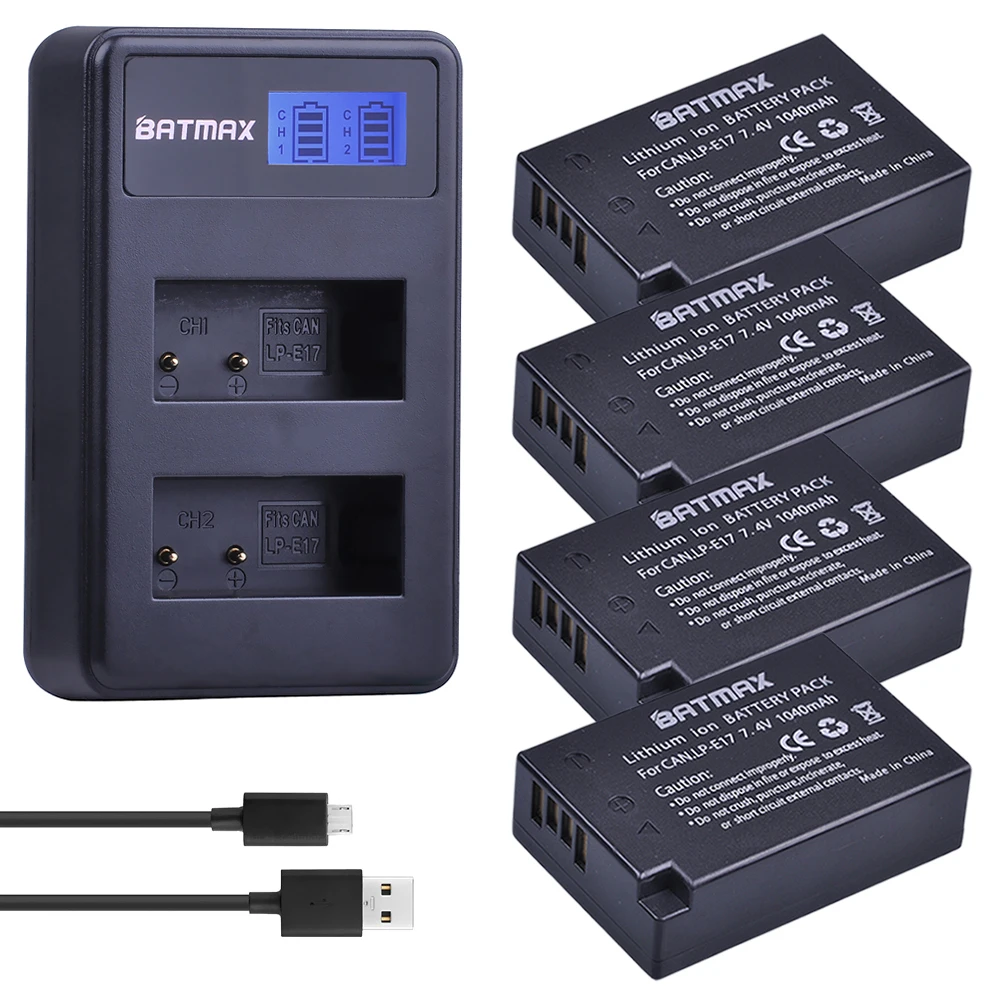 Батарейки 4 шт. LPE17 LP E17 E1 + двойное зарядное устройство USB для Canon|lp e17|lp-e17 batterycanon lp |