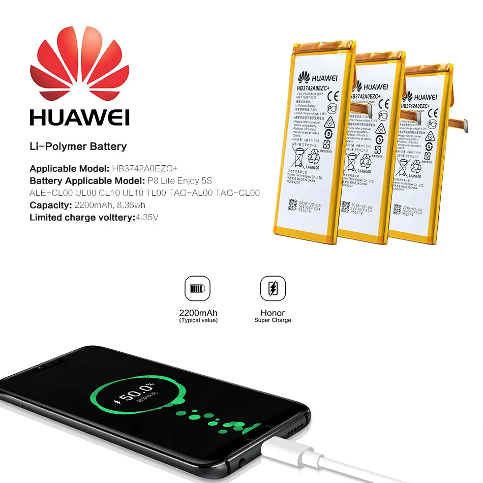 huawei Батарея для P8 Lite/наслаждаться 5S ALE-CL00 UL00 CL10 UL10 TL00 TAG-AL00 TAG-CL00 2200 мА/ч, HB3742A0EZC