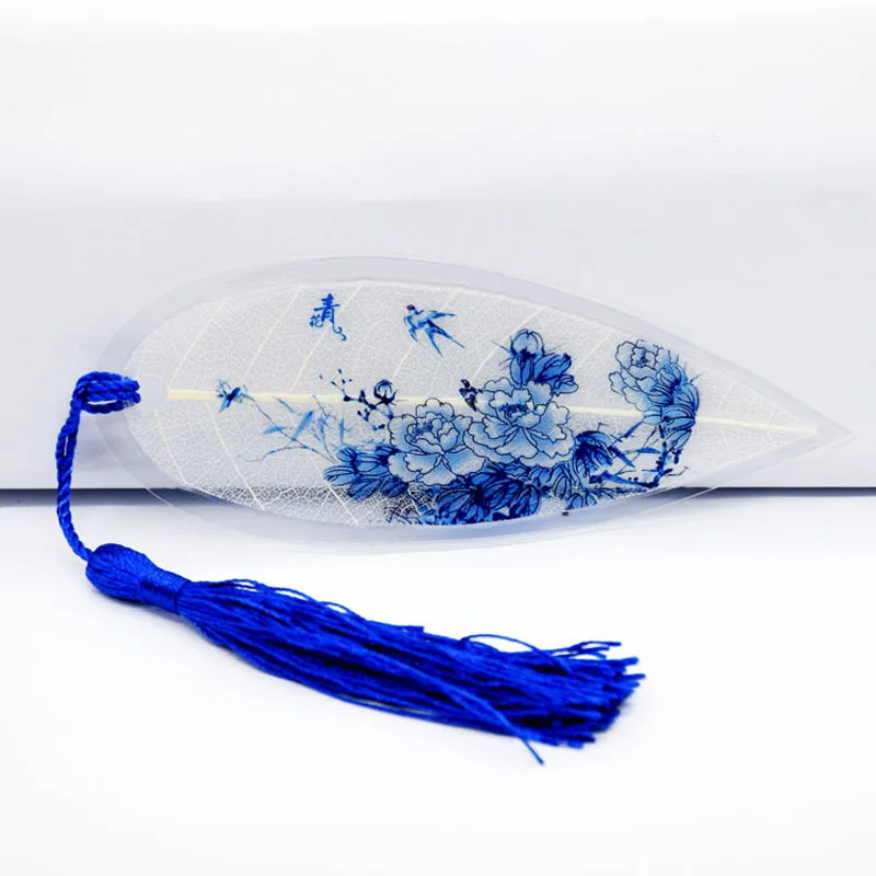 EZONE Винтаж китайский стиль листья кисточкой Закладка красочные природные закладки для коллекционирования Творческий канцелярские