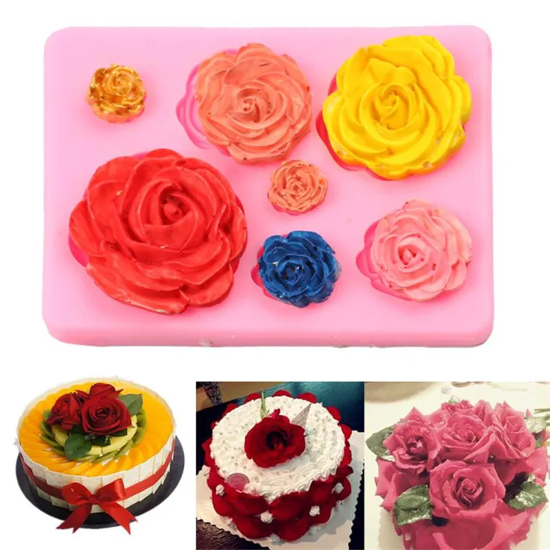 

1PC 3D Silicone Rose Flower Cake Mold DIY Fondant Chocolate Mould Baking Sugar craft Decorating Molds Tray Oven Safe Drop Ship#Z