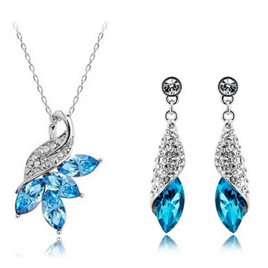 MISANANRYNE New Women Jewelry Set luxury Austrian Crystal Plant Shape Necklace Earrings 7 Colors Fashion Wedding set | Украшения и