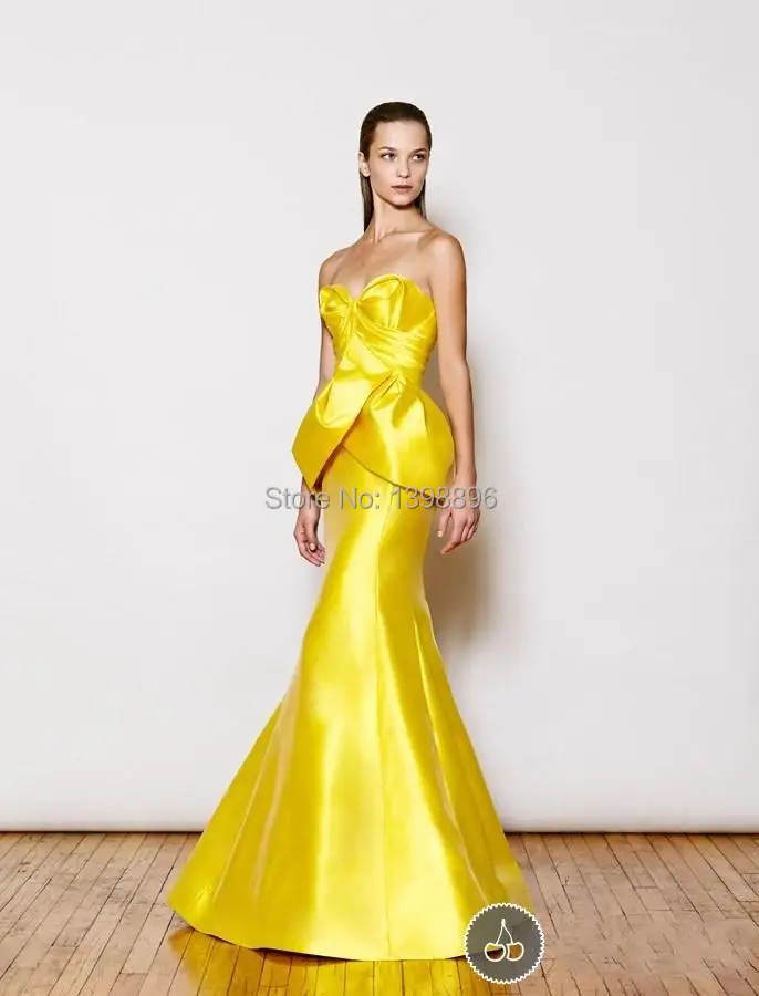 Color Assented Bright Yellow Prom Dresses simple Elegant mermaid