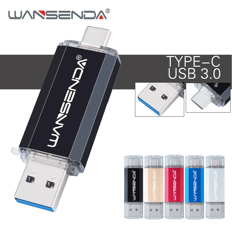 

WANSENDA USB3.0 USB Flash Drive Type C Pen Drive 128GB 64GB 32GB 16GB USB Stick 2 in 1 OTG Pendrives for Type-C Mobile/Tablet PC