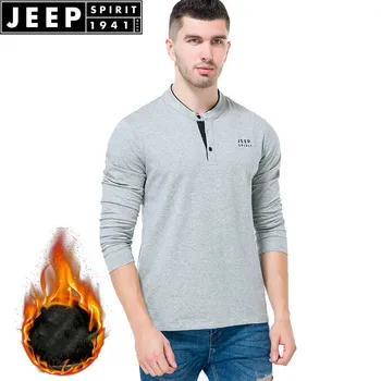 

JEEP SPIRIT t shirt Men 2019 Long Sleeves T-shirts Fleece Warm Autumn V-Neck Cotton tshirt Men Military tee shirt homme M-XXXL