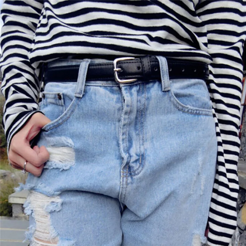 

1 PC Fashion Women's Casual Leather Slim Waist Belt Leather Waistband with Pin Buckle Black 110 CM