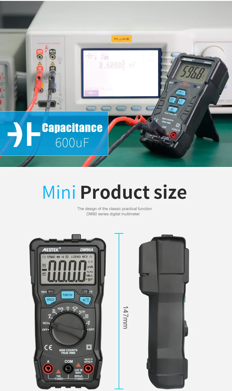 MESTEK мультиметр DM90A/DM90S Интеллектуальный автоматический умный мультиметровый диод сопротивления напряжения мини портативный мультиметр инструмент