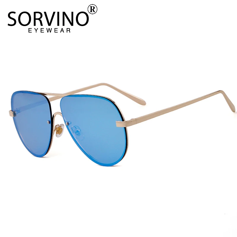 

SORVINO Designer Pilot Sunglasses Men Women 2018 High Quality 90s Flat Top Rimless Rose Gold Toad Sun Glasses Big Shades SP112