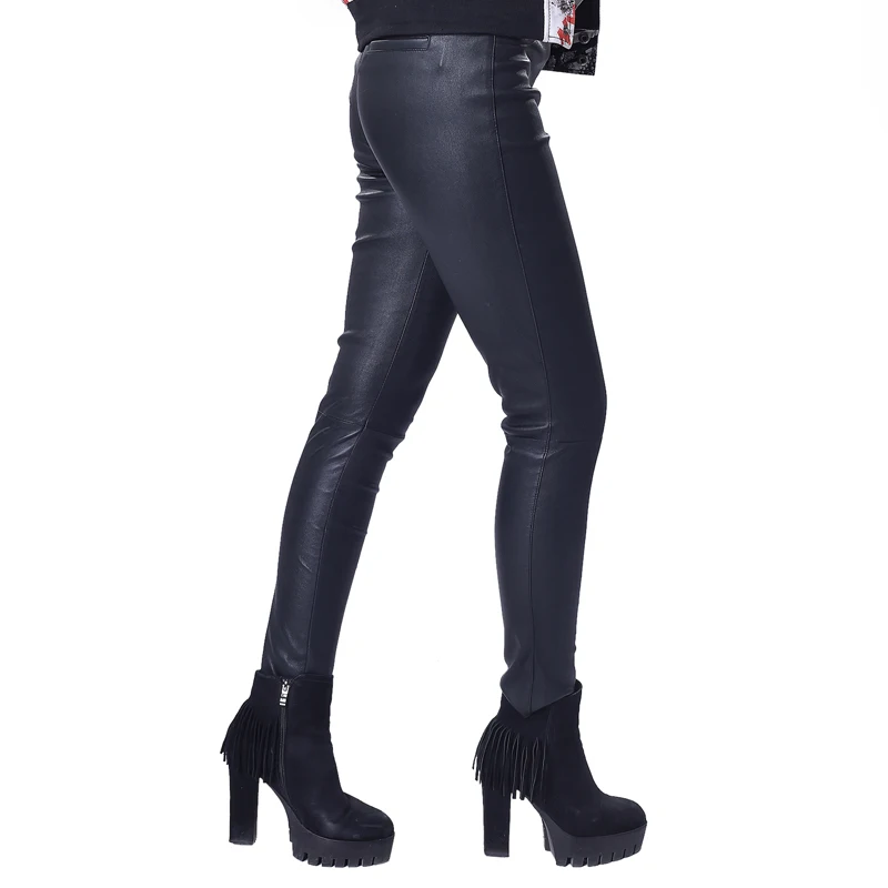 Фабричные женские кожаные брюки высокого качества из натуральной эластичной овечьей кожи кожаные брюки черные узкие с низкой талией на осень и зиму ZH134