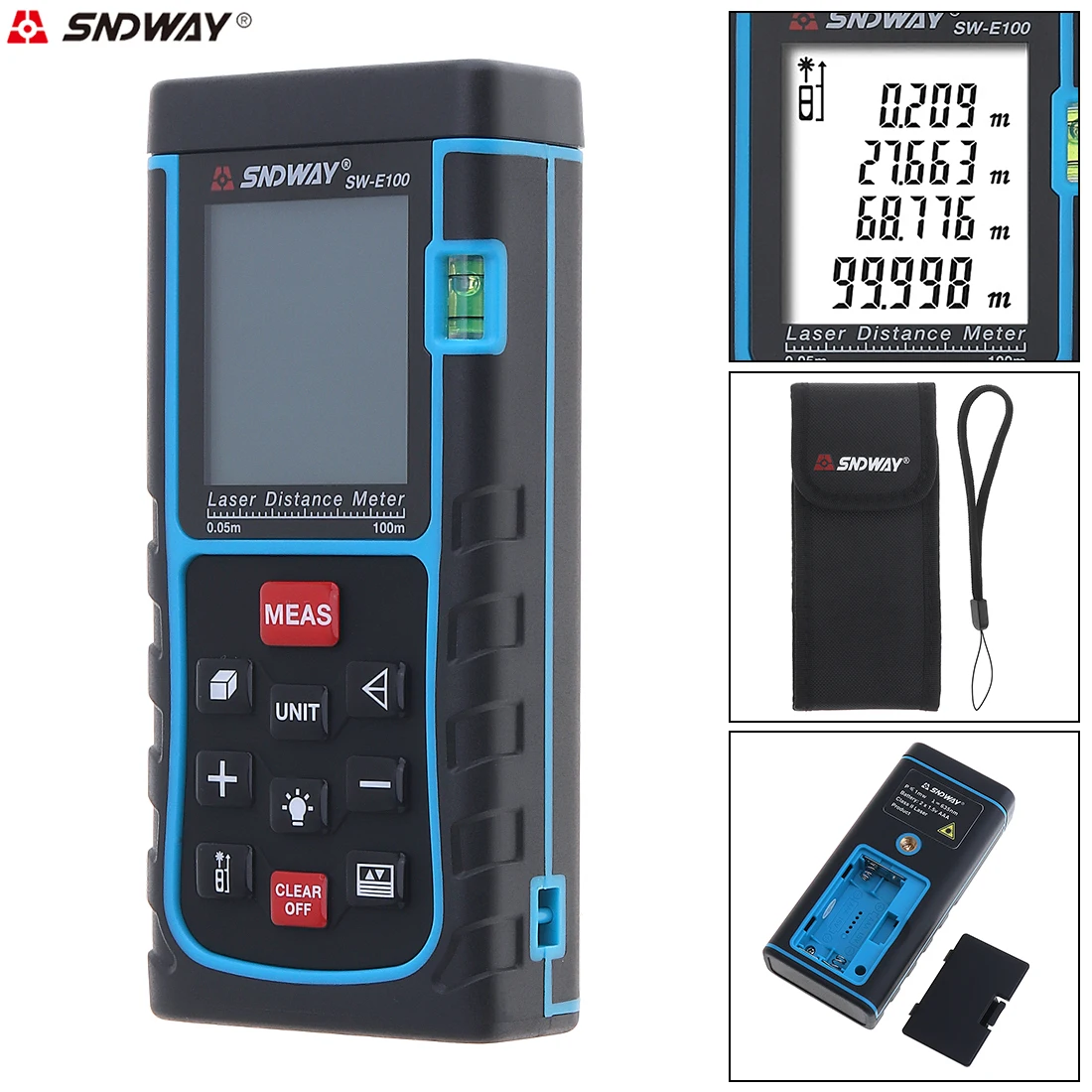

100M Laser Distance Meter with Level Instrument and Target Reflection Plate with Single Distance and Continuous Measuring