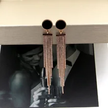 Новинка, цепочка с кисточкой черного цвета, титановая сталь, розовое золото, серьги, модные золотые серьги для девушек, Женские Ювелирные изделия