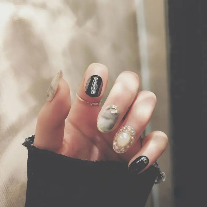 

Marble Ink Style Wind Color Leap False Nails Design Simple Medium-long lady's full size nail tips patch nail art t