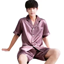Мужская домашняя одежда интимное нижнее белье Неглиже для отдыха ночное белье Лето Бордовый 2 шт рубашка и шорты атласная пижама костюм оверсайз 3XL