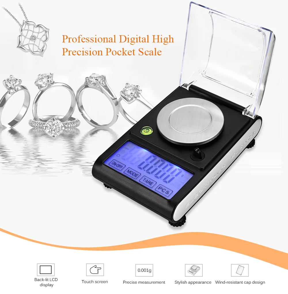 50g / 0.001g High Precision Touch Screen Portable Electronic Digital Diamond Jewelry Scale Gold Lab Balance