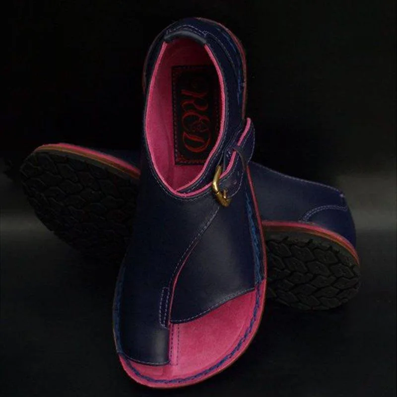 2019 New Summer Women Casual Ankle Strap Roman Flat Clip Toe Shoes Flats Sandals Plus Size Comfortable Casual Flats Woman Shoes (5)