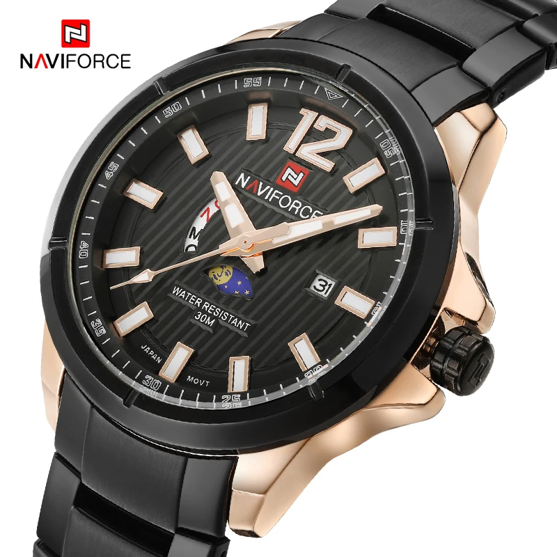 Naviforce Для мужчин Спортивные часы Бизнес кварцевые Нержавеющая сталь группа
