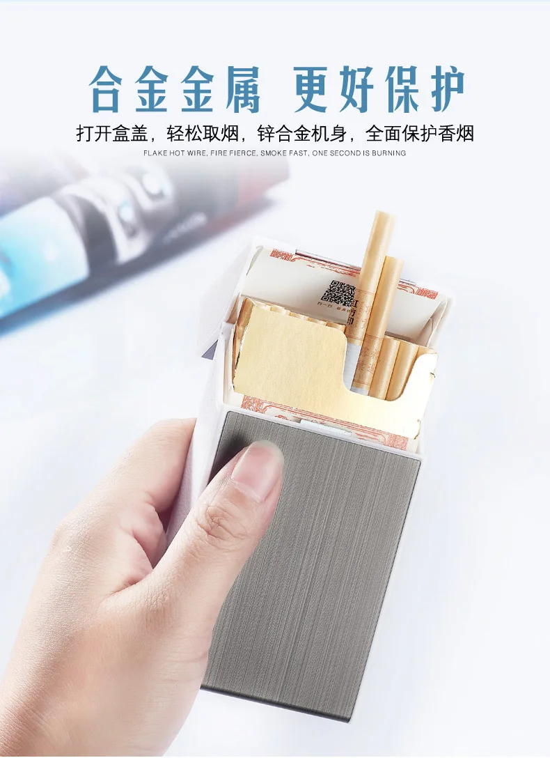 20*5,2 мм алюминиевый сплав женский тонкий чехол для сигарет с зажигалкой USB зарядка прикуриватель 115 мм* 60 мм* 21 мм