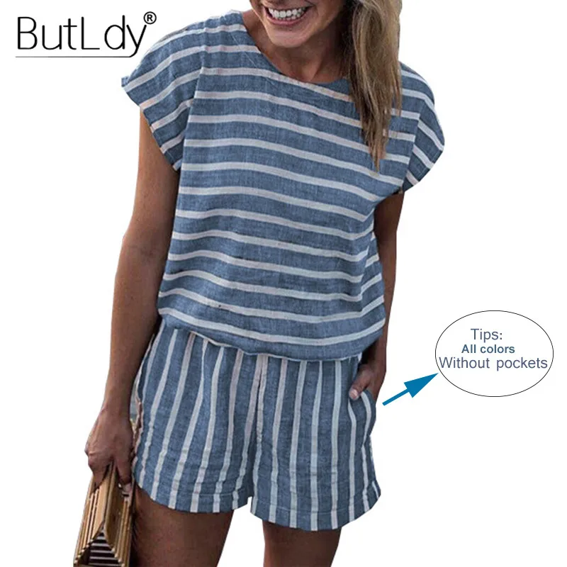 مخطط فضفاض Playsuits ارتداءها السروال القصير المرأة الصيف 2019 عارضة الشاطئ بذلة السراويل قصيرة الأكمام أنيقة وزرة للنساء مخطط فضفاض Playsuits ارتداءها السروال القصير المرأة الصيف 2019 عارضة الشاطئ بذلة السراويل قصيرة الأكمام أنيقة وزرة للنساء