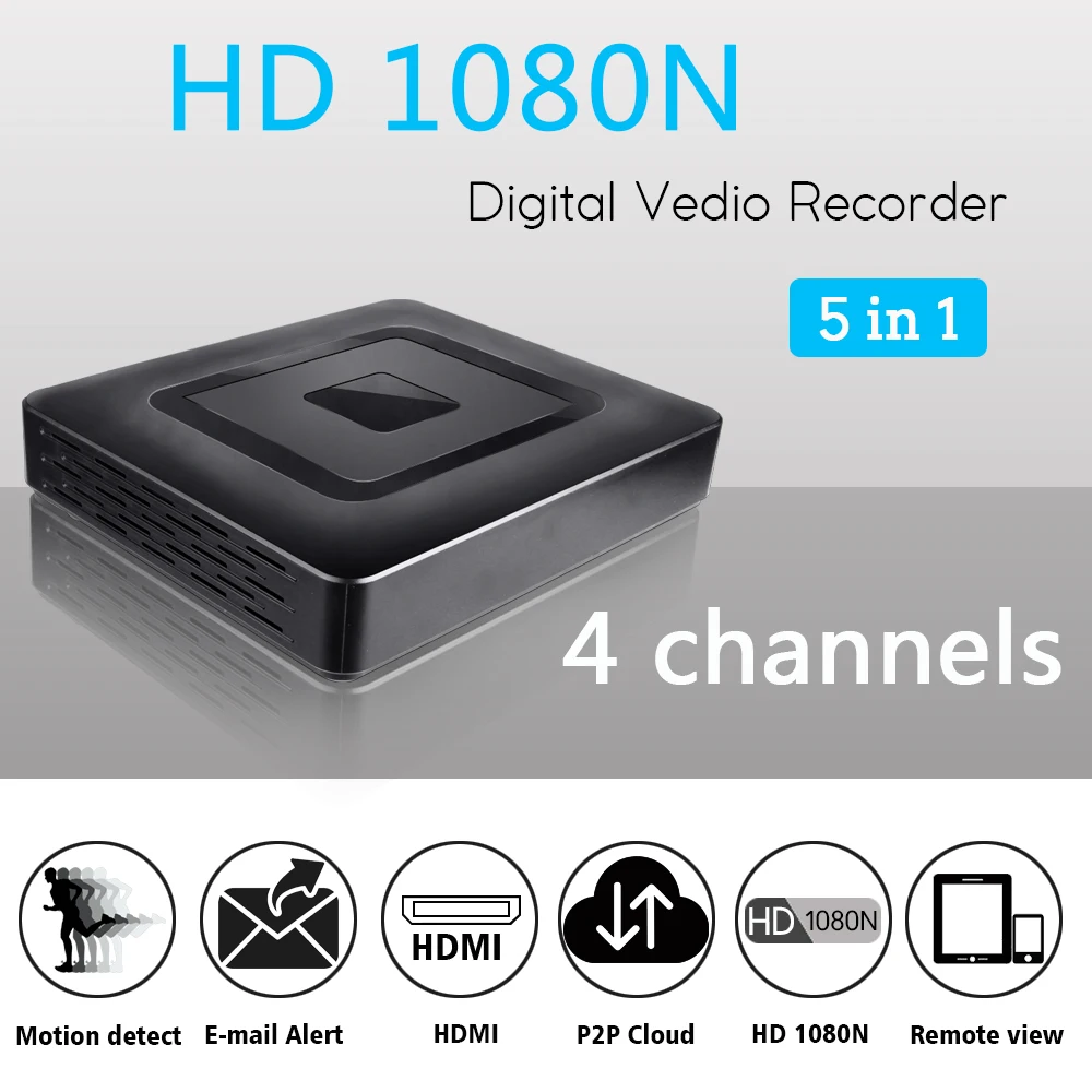  OUERTECH 5 in 1 AHD CVI TVI IP CVBS 4CH CCTV MINI DVR 1080N 2 SATA HDD Port ONVIF Surveillance Digi - 32867282798