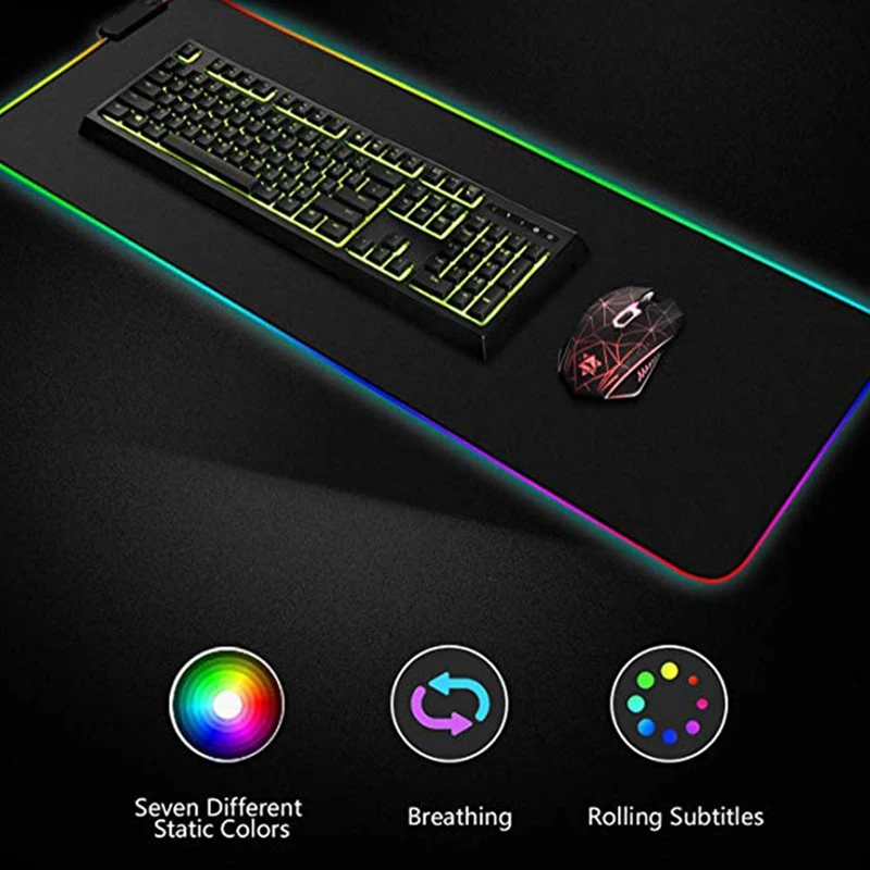 Игровая коврик для мыши Rgb негабаритная светящаяся светодиодная удлиненная клавиатура с подсветкой утолщенная цветная для ПК компьютера