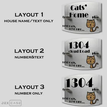 

Cute Cat House Number Door Sign Plaque Personalized Modern outdoor Street Acrylic Transparent Glass TOP