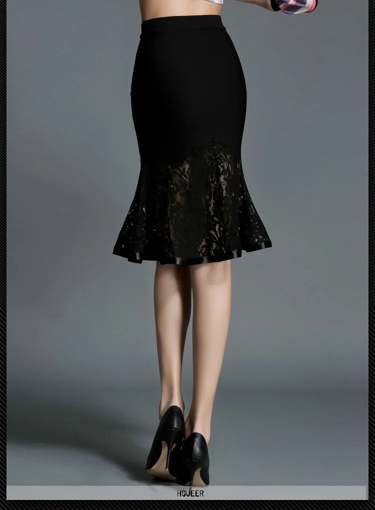 Новая весенняя кружевная Женская юбка с рюшами в виде лотоса, юбка фасона "Русалка", сексуальная женская юбка, Лоскутная кружевная Черная Женская юбка
