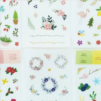 

6 Sheets/pack Washi Paper Flowers Flamingo Animals Adhesive Stickers Decorative Album Diary Stick Label