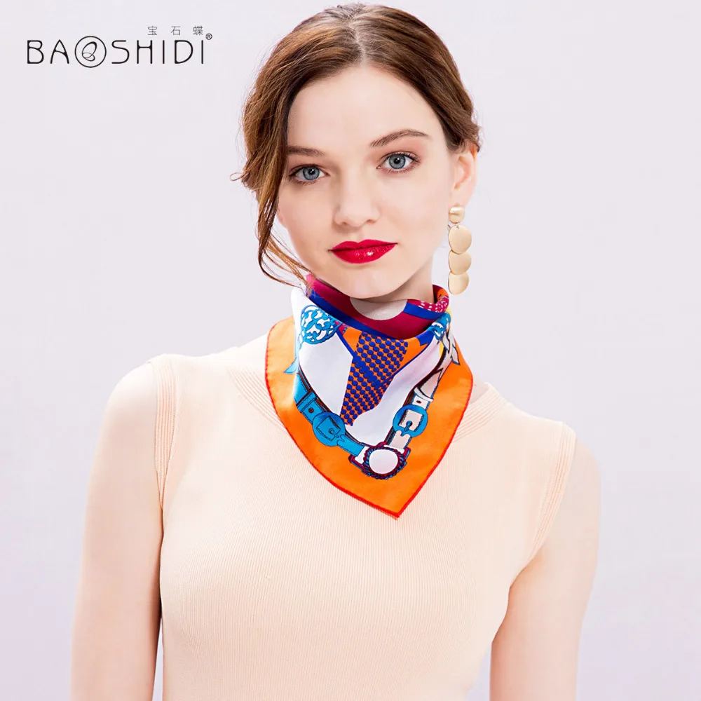 Женский шарф BAOSHIDI из 100% шелка с квадратным вырезом 2017|square neck scarf|brand silk scarffashion scarf |